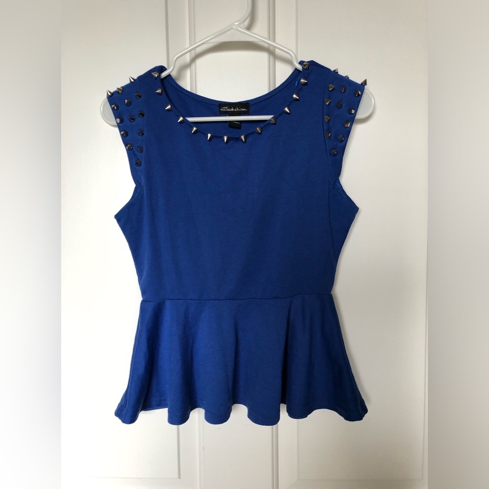 Seduction Women’s Cobalt Blue Spike Peplum Top Size Small